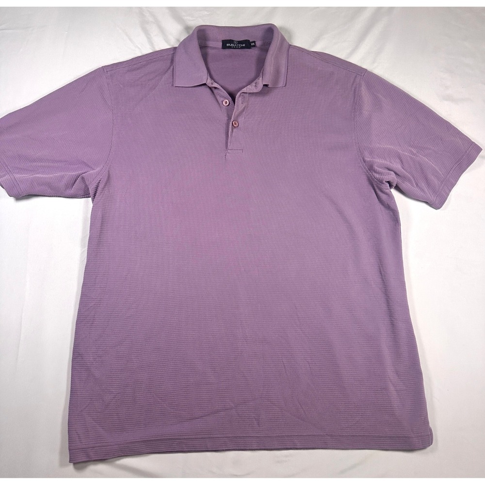 Bugatchi Uomo Mens XXL Polo Shirt Lavender Purple Short Sleeve Micro Ribbed Knit